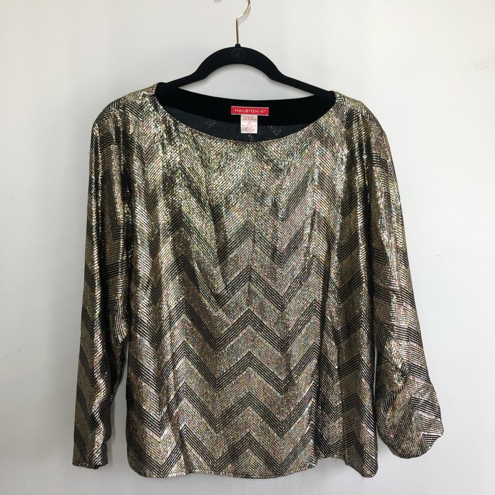 Halston III Vintage Metallic Long Sleeve Blouse - Picture 5 of 8